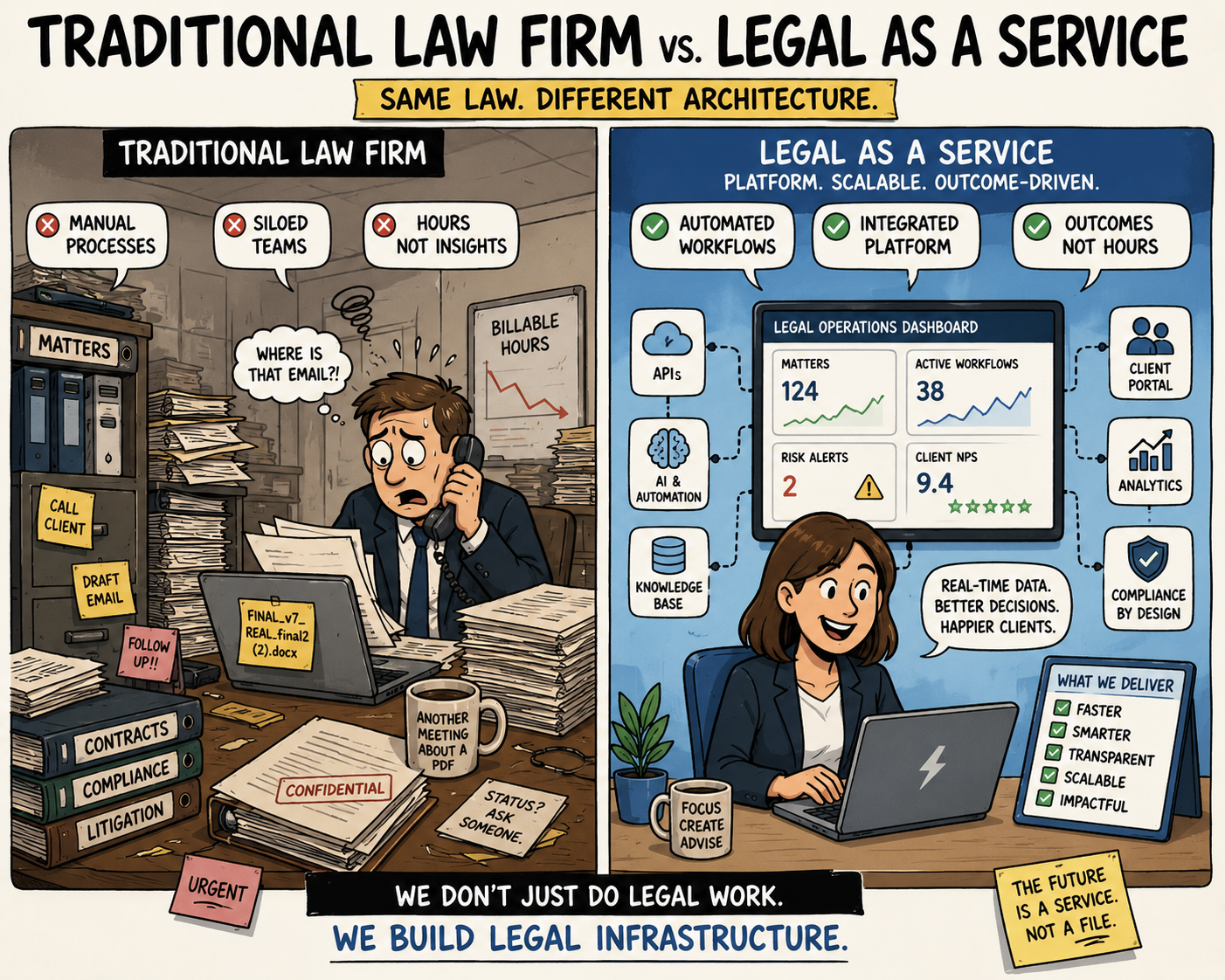 Traditional Law Firm vs. Legal as a Service: Same Law. Different Architecture.