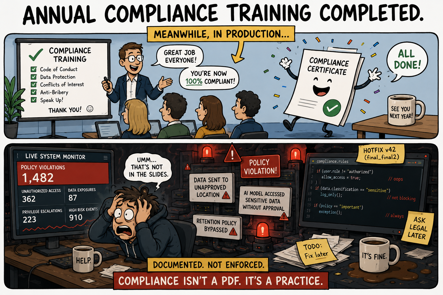 NWS.meme: Annual Compliance Training Completed (Meanwhile, in Production...)