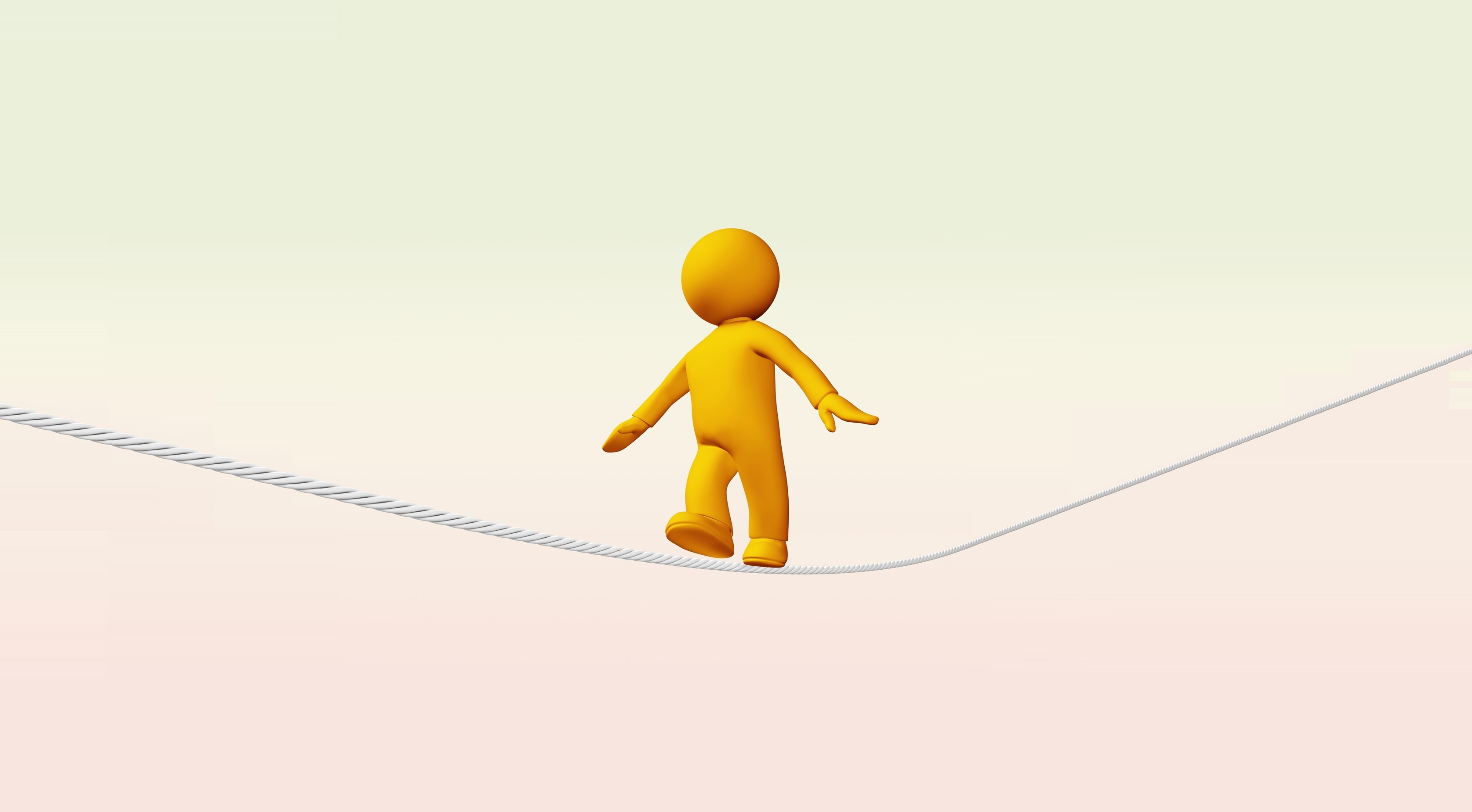 Minimalistic illustration of a leader balancing on a tightrope, symbolizing Agile Leadership between control and uncertainty